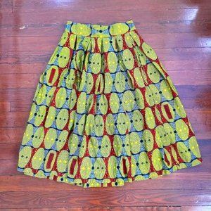 Vintage African Mask Wax Print A-line Skirt 29" waist